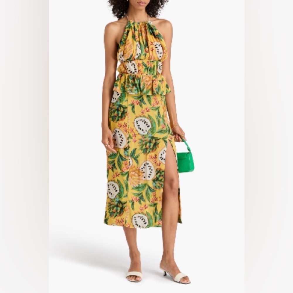 FARM Rio Yellow Tropical Halter Midi Dress